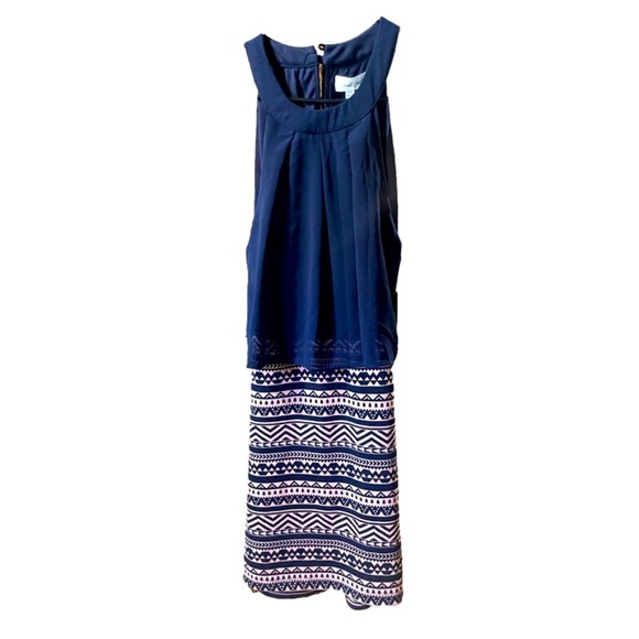 Emerald Sundae Navy and salmon, w" Top Sheer Overlay Dress, size medium - Picture 1 of 5